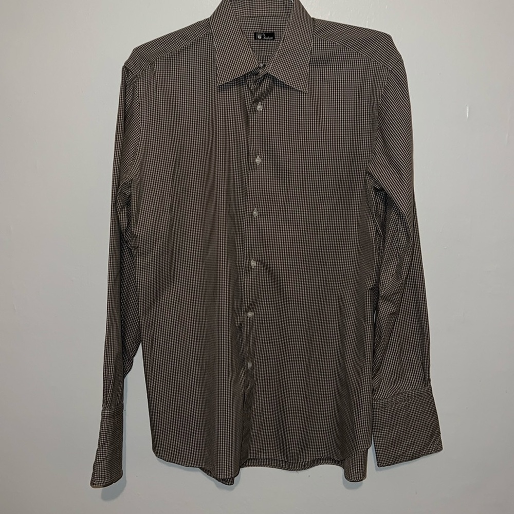 By Hashami brown with white stripe button down shirt - needs cuff links